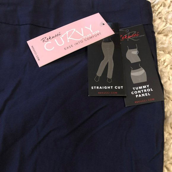 NWT Rekucci Curvy Woman Plus Sz Straight Cut Pant w/Tummy Control Panel Navy Sz - Picture 2 of 6